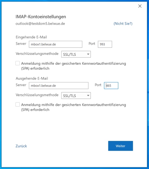 Outlook 2019 - IMAP-Einstellungen