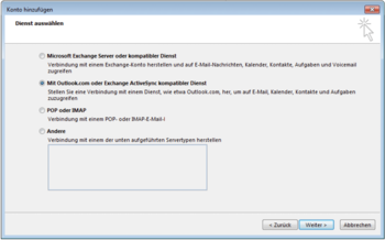 Screenshot: Outlook.com oder Exchange ActiveSync kompatibler Dienst