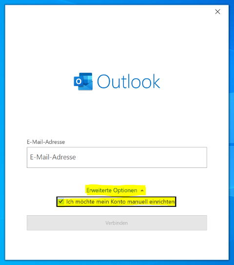 Outlook 2019 - Manuell einrichten