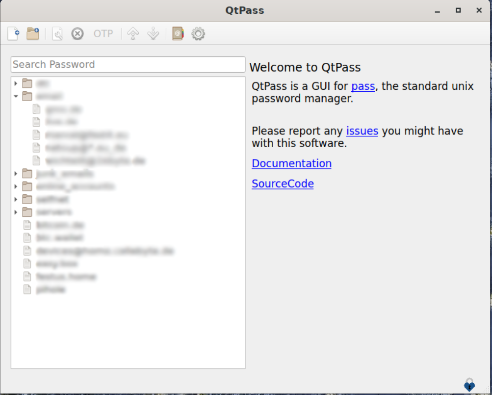 qtpass Übersicht über gespeicherte Passwörter