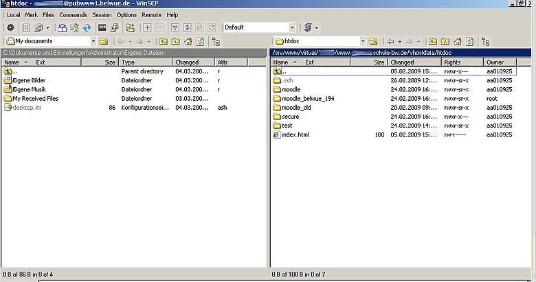 Screenshot: WinSCP - Verzeichnisse