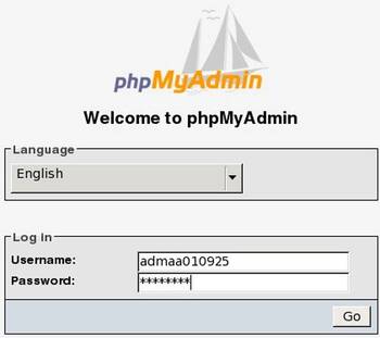 Screenshot: Browser Login phpMyAdmin